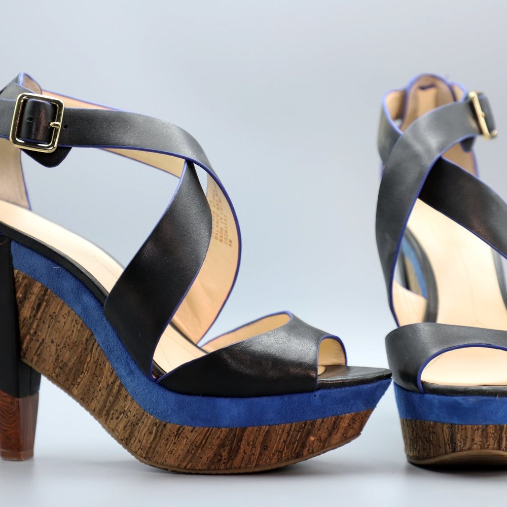 Boutique 9 black and blue leather platforms